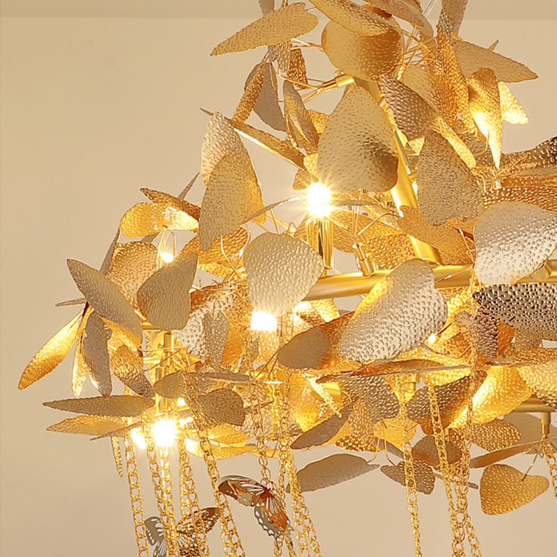 Della Modern Gold Leaf Staircase Chandelier - Ineffable Lighting