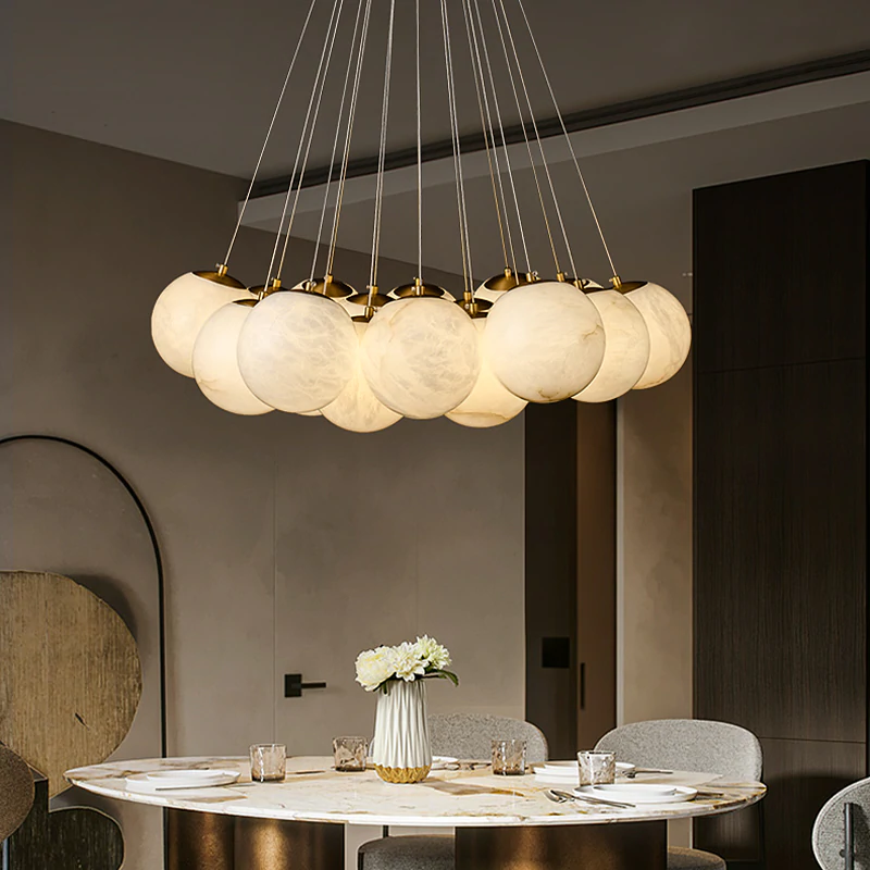 Post Modern Alabaster Globe Ceiling Pendant Light - Ineffable Lighting