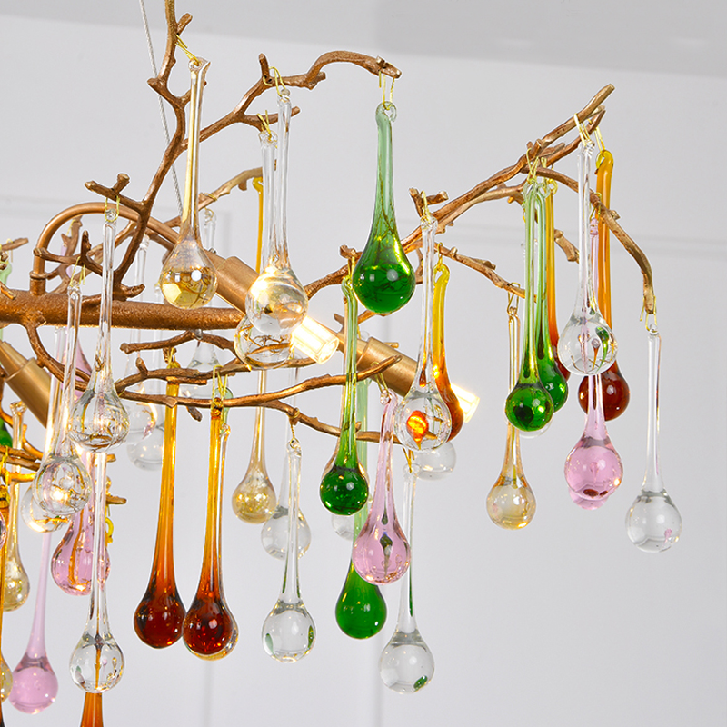 Avis Colorful Crystal Raindrop Branch Chandelier - Ineffable Lighting