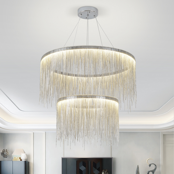 Vicky Two-tier Chain Tassel Round Chandelier - Ineffable Lighting