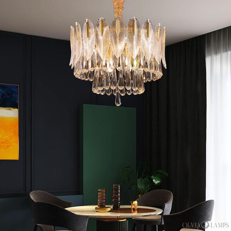 Modern Double Tier Flake Raindrop Crystal Chandelier - Ineffable Lighting