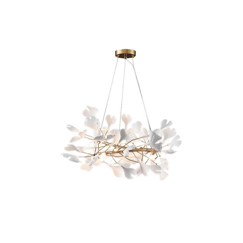 Creative Porcelain Ginkgo Leaf Round Chandelier - Ineffable Lighting