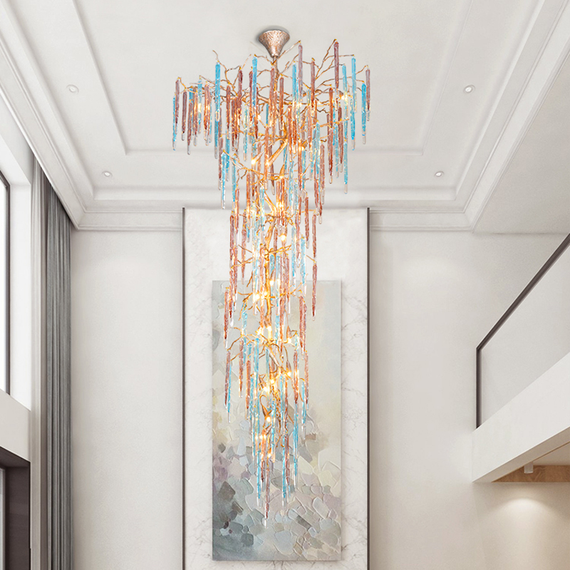 Dora Colorful Crystal Staircase Chandelier - Ineffable Lighting