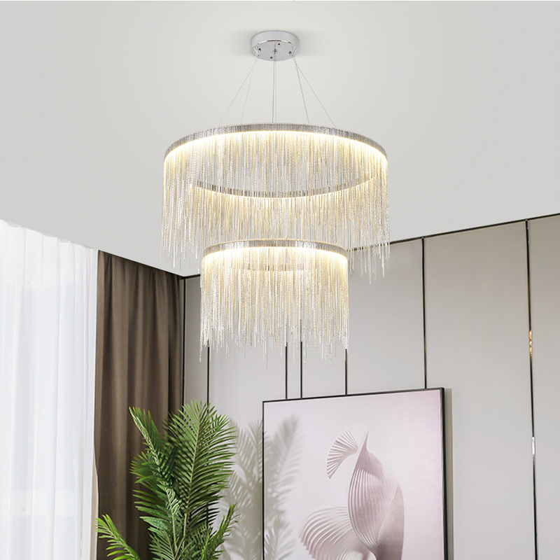 Vicky Two-tier Chain Tassel Round Chandelier - Ineffable Lighting