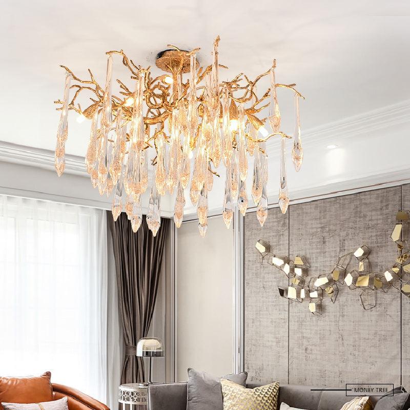 Agnes Brass Branch Crystal Ceiling Light - Ineffable Lighting