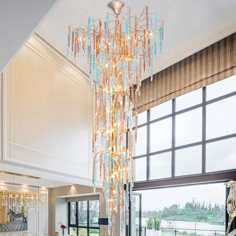 Dora Colorful Crystal Staircase Chandelier - Ineffable Lighting