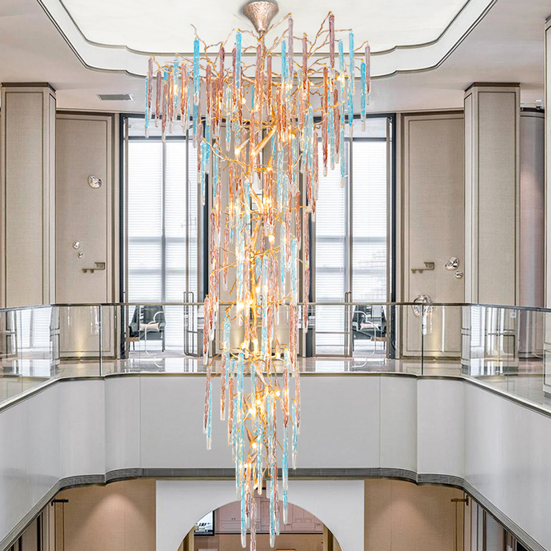 Dora Colorful Crystal Staircase Chandelier - Ineffable Lighting