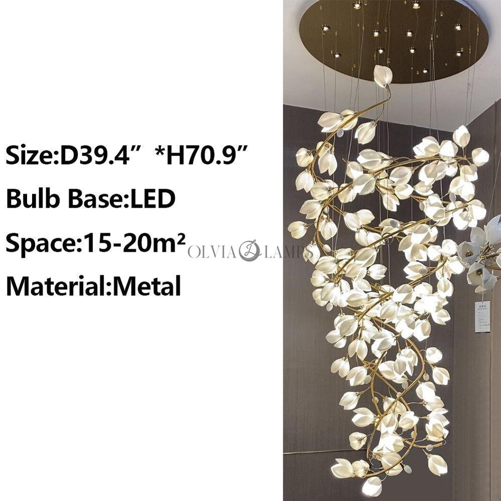 D39.4"*H70.9" chandelier,chandeliers,ceiling,round,flush mount,extra large,oversize,large,long,huge,big,white,flower,foyer,stairs,entrys,living roo,hall way,high-ceiling room