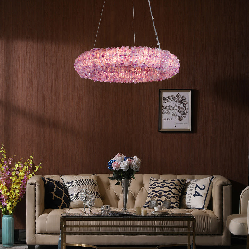 Derek Modern Pink Crystal Cluster Round Chandelier - Ineffable Lighting