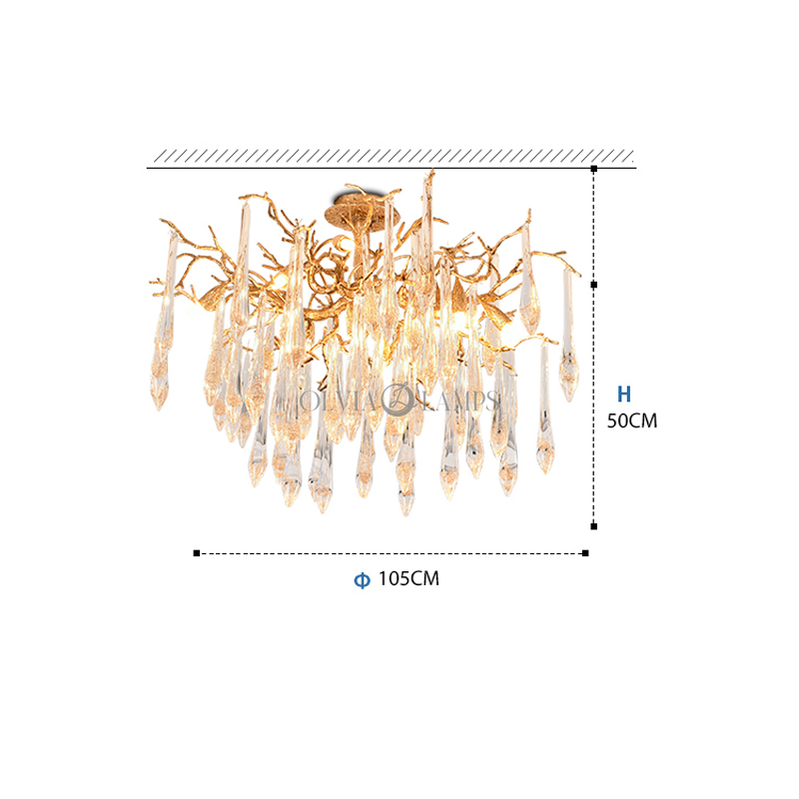 Agnes Brass Branch Crystal Ceiling Light - Ineffable Lighting