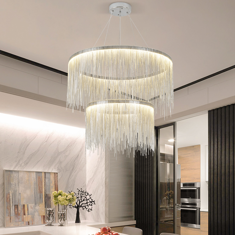 Vicky Two-tier Chain Tassel Round Chandelier - Ineffable Lighting