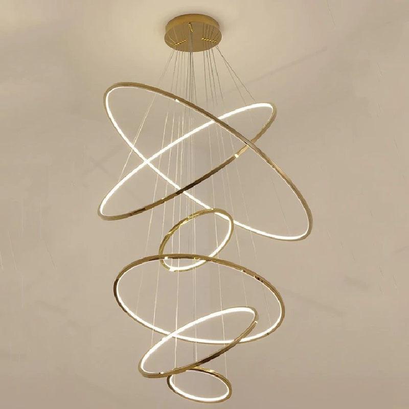 Multi Rings Modern Staircase Chandelier - Ineffable Lighting