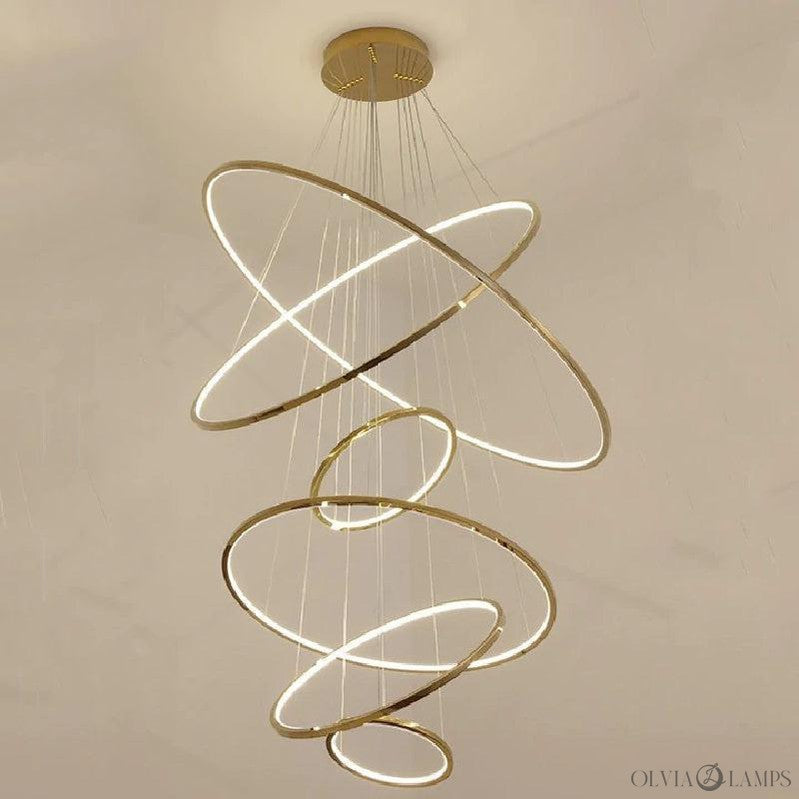 Multi Rings Modern Staircase Chandelier - Ineffable Lighting