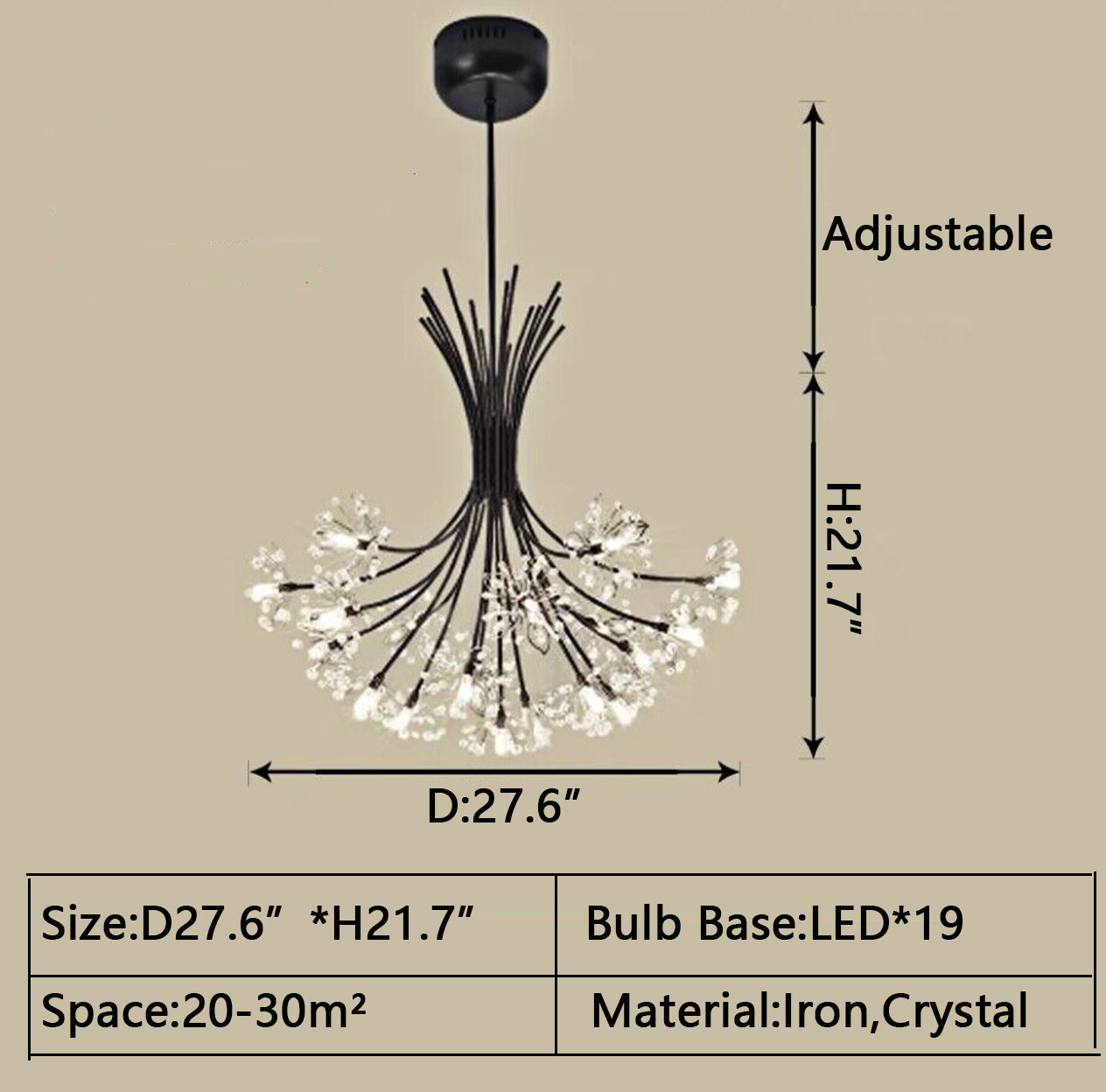 Bouquet: D27.6"*H21.7"  flower, floral, pendant, iron, crystal beaded, suit, dining table, bedroom