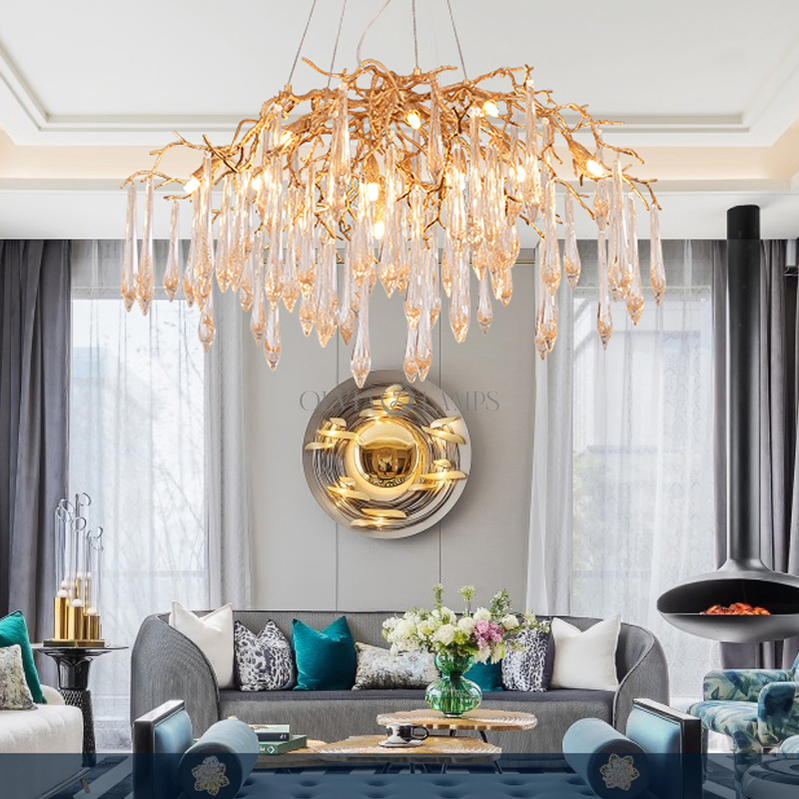 Agnes Brass Branch Crystal Chandelier - Ineffable Lighting