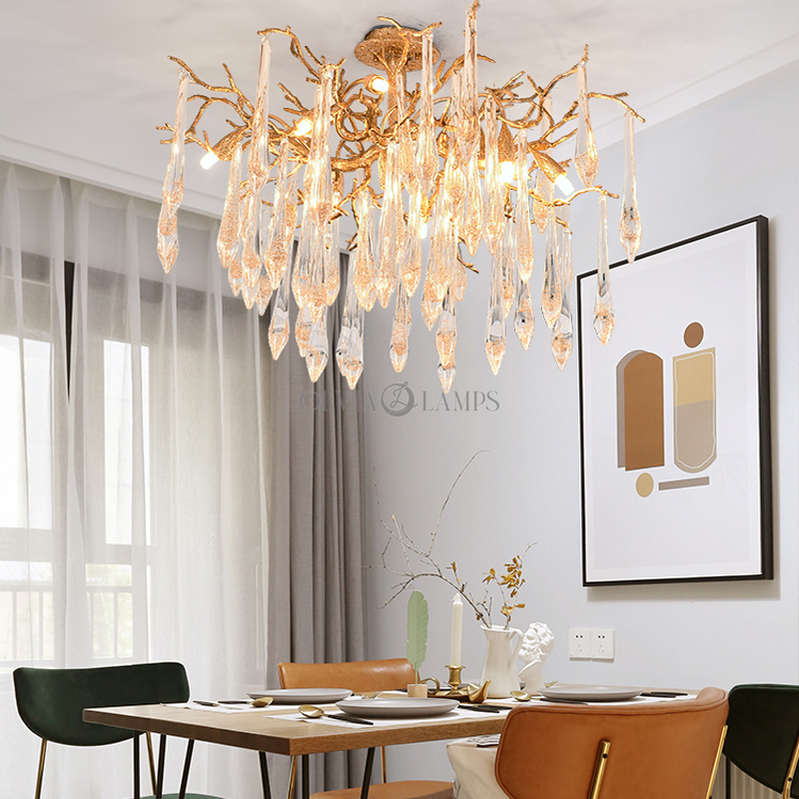 Agnes Brass Branch Crystal Ceiling Light - Ineffable Lighting