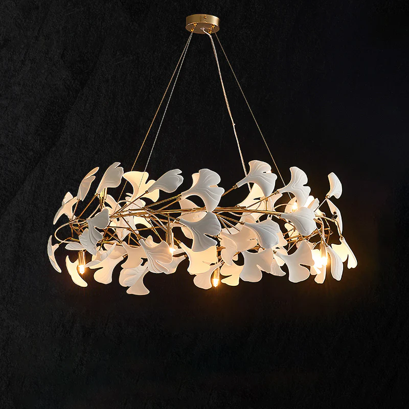 Creative Porcelain Ginkgo Leaf Round Chandelier - Ineffable Lighting