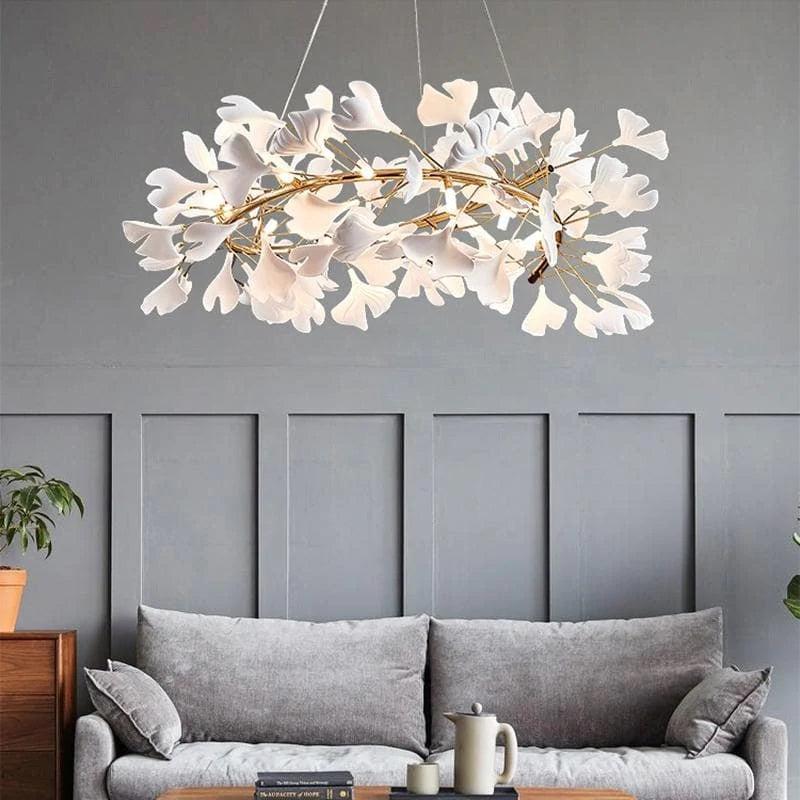 Creative Porcelain Ginkgo Leaf Round Chandelier - Ineffable Lighting