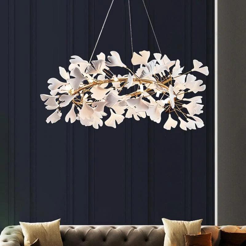 Creative Porcelain Ginkgo Leaf Round Chandelier - Ineffable Lighting