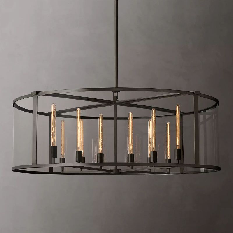 Beckman Glass Lantern Modern Round Chandelier 55" - thebelacan