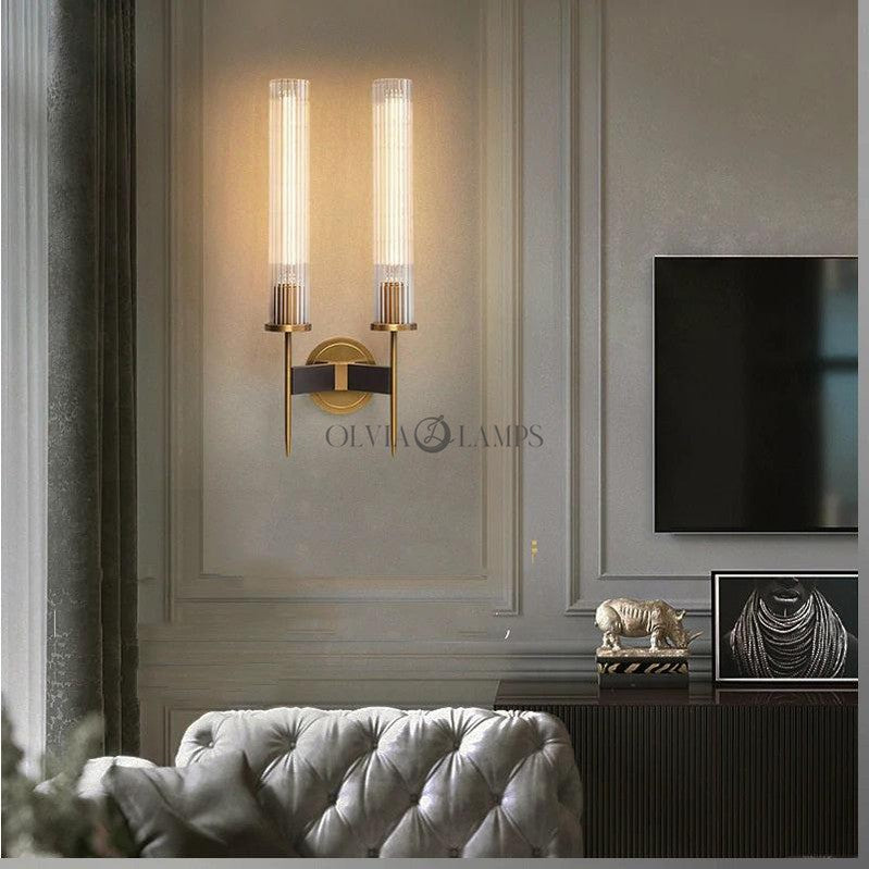 Industrial Wind Crystal Shade Candlestick Wall Sconce (Double) - Ineffable Lighting