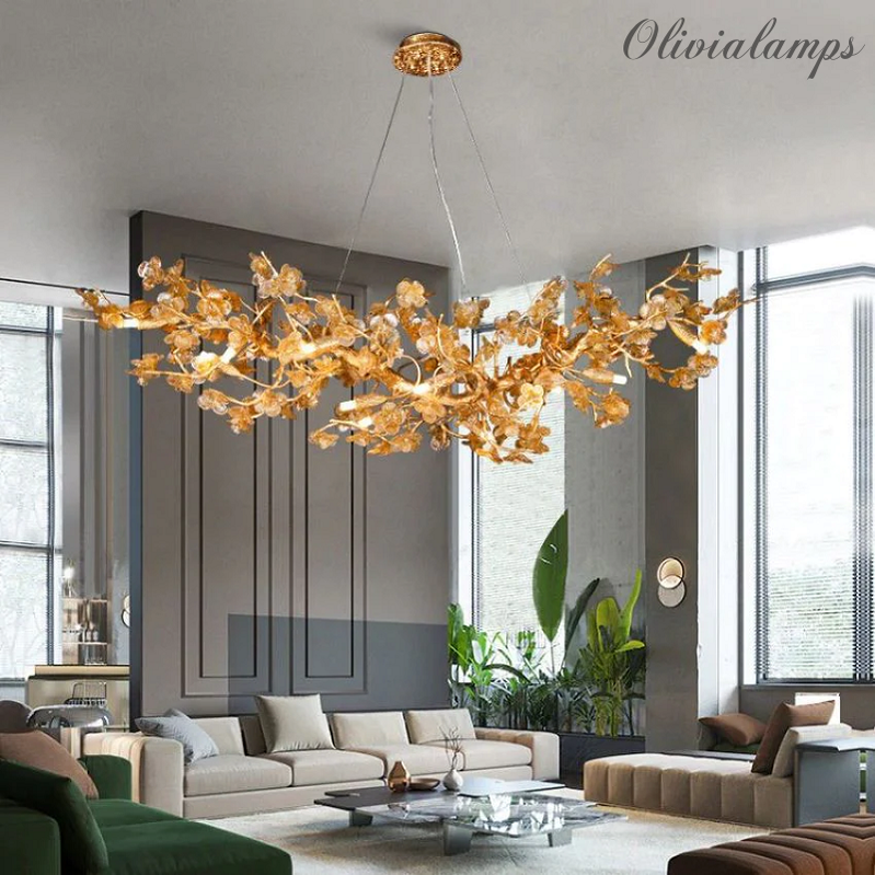 Eclatant Modern Leaf Linear Branch Chandelier - Ineffable Lighting