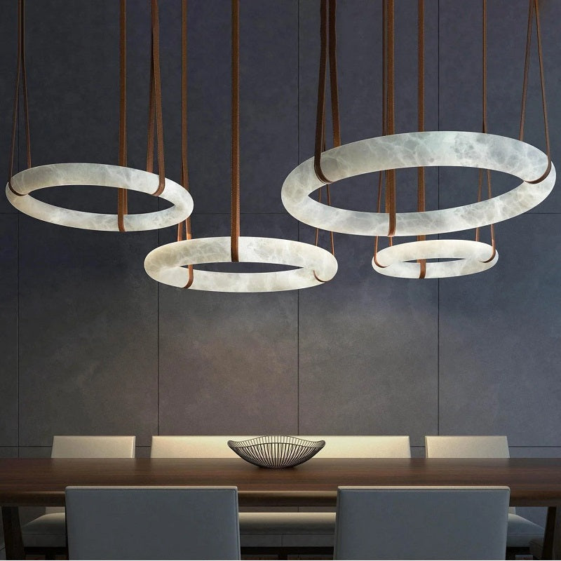 Oslo Modern Designer Choice Alabaster Chandelier, Halo Ring Modern Chandelier