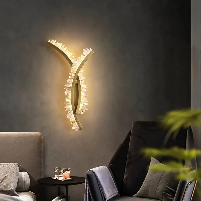 Modern Rock Crystal Bracket Wall Sconce, Bedside Sconce