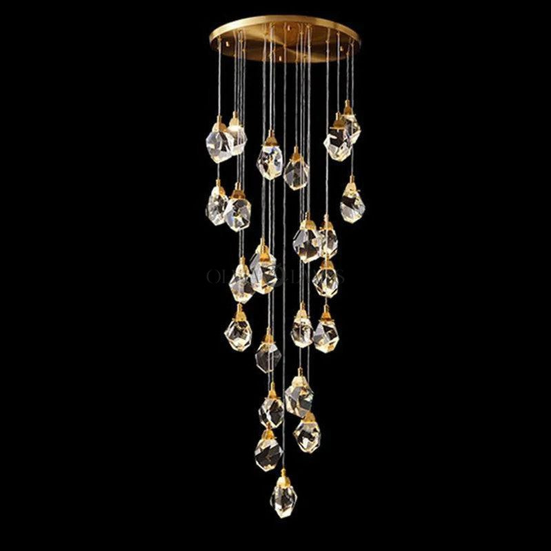 Zora Faceted Crystal Staircase Long Chandelier - Ineffable Lighting