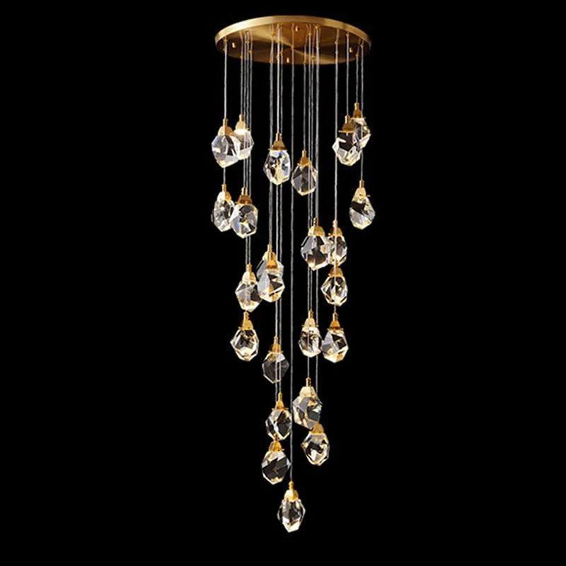 Zora Faceted Crystal Staircase Long Chandelier - Ineffable Lighting