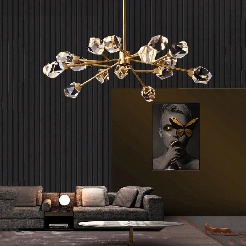 Zora Modern Faceted Crystal Chandelier For Living Room - Ineffable Lighting