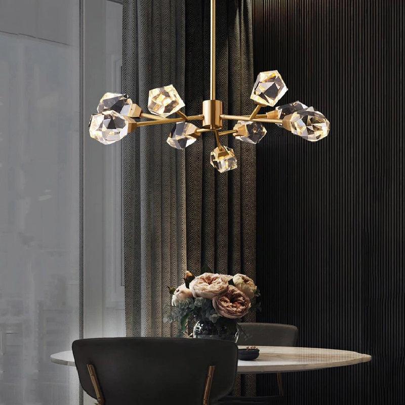 Zora Modern Faceted Crystal Chandelier For Living Room - Ineffable Lighting